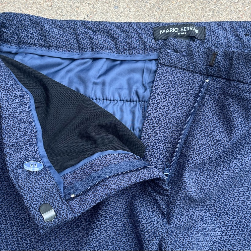 Mario Serrani Italy Pant Women 31x28.5 Blue Slim Tapered Fit FlatFront Geometric - Picture 5 of 10